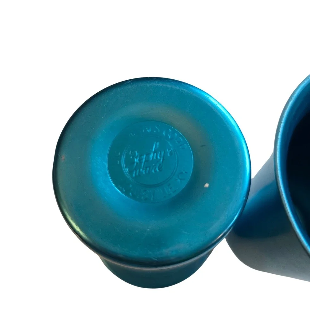 Vintage Zephyr Ware Teal Blue Anodized Aluminum Tumblers Set of 2 MCM Louisville